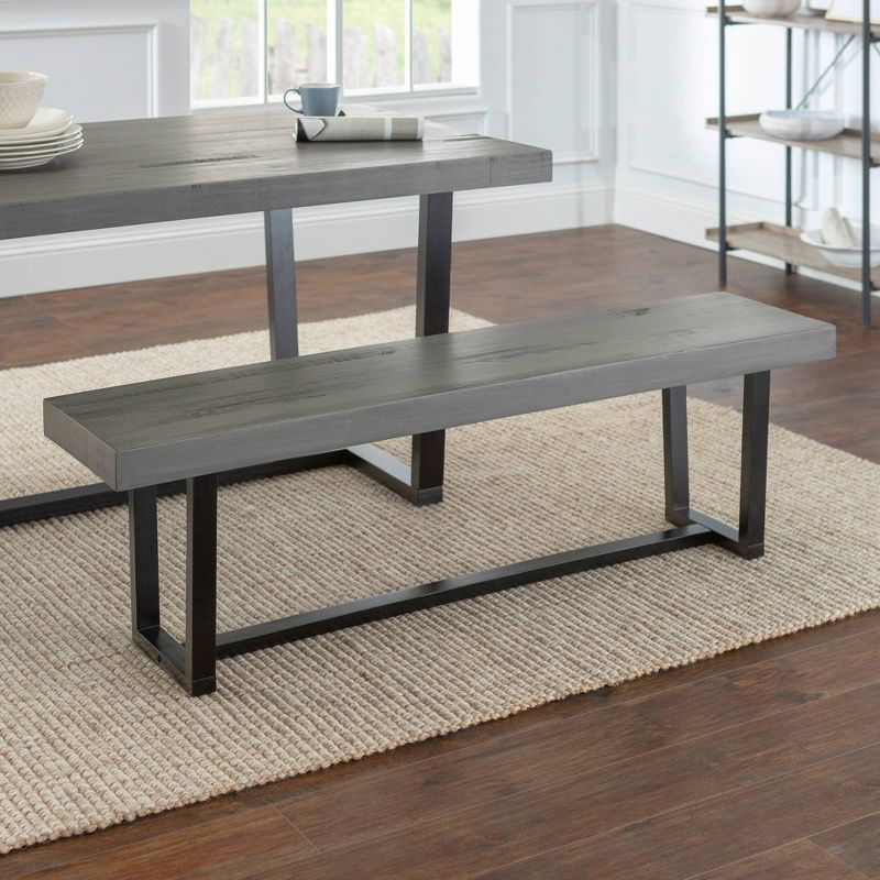 Modern Farmhouse 60" Solid Wood Distressed Plank Top Dining Bench - Saracina Home, 3 of 10