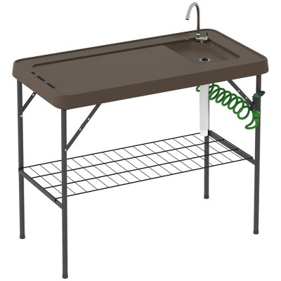 Outsunny Folding Fish Cleaning Table with Sink, Outdoor Fillet Table for Picnic Beach Patio