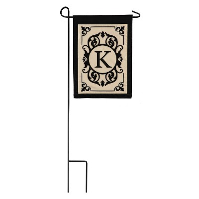 Evergreen Flag Cambridge Chic Letter K Monogram Applique Garden Flag - 12.5" Wide x 18" High