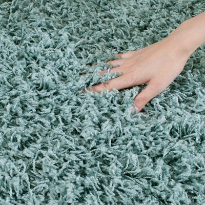 Luxurious Seafoam Square Shag Area Rug, Synthetic Easy Care, 6'7"