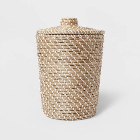 Rattan Round Waste Bin/ Paper Bin With Lid and Insert Liner 