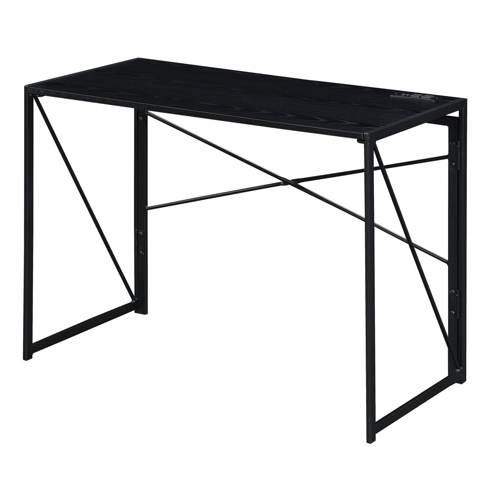 Extra Folding Desk with Charging Station Black/Black - Breighton Home