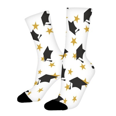 Graduate Hat Pattern Women Printed Crew Socks Funny Funky Socks Soft Polyester Novelty Gifts for Artists Men