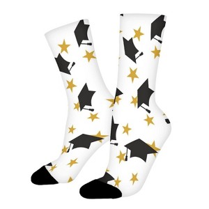 Graduate Hat Pattern Women Printed Crew Socks Funny Funky Socks Soft Polyester Novelty Gifts for Artists Men - 1 of 1