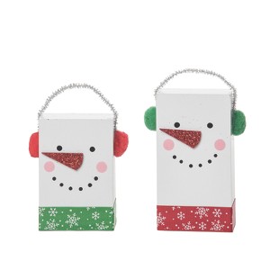 Transpac Wood 5.51 in. White Christmas Snowman Block Decor Set of 2 - 1 of 4