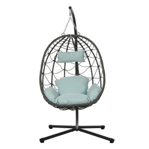 Egg Chair with Stand Indoor Outdoor Swing Chair Patio Wicker Hanging Egg Chair Hanging Basket Chair with Stand - 1 of 3