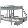 Full Over Twin & Twin Bunk Bed, Wood Triple Bunk Bed with Drawers and Guardrails, White - 3 of 4