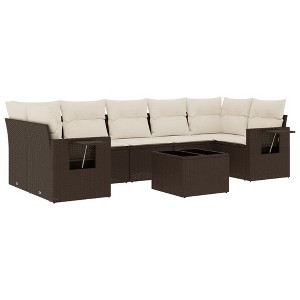 vidaXL 8 Piece Patio Sofa Set with Cushions Brown and Cream Poly Rattan - 1 of 4