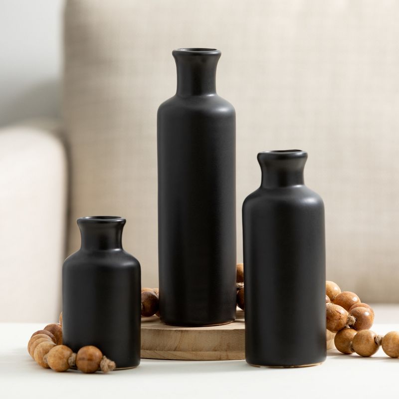 Sullivans Matte Black Set of 3 Small Ceramic Bottle Vases 5"H, 7.5"H & 10"H Black, 3 of 15