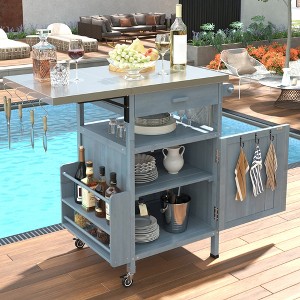 40.5" Outdoor Grill Cart with Stainless Steel Top, Rolling Buffet Serving Cart with Drop Leaf, Patio Kitchen Island Cart for Garden Poolside - 1 of 4