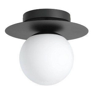 1-Light Arenales Ceiling Light Structured Black Finish with White Opal Glass Shade - EGLO - 1 of 3