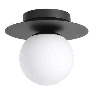 1-Light Arenales Ceiling Light Structured Black Finish with White Opal Glass Shade - EGLO