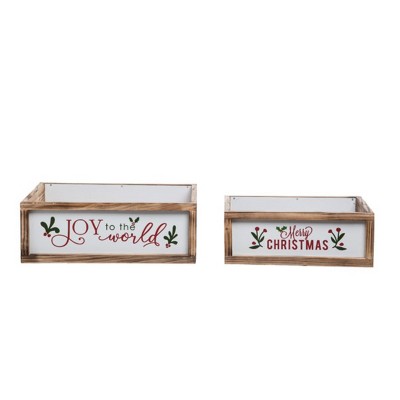 Transpac Wood Joy/Merry Crates Set of 2 Home Decorations Christmas