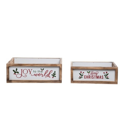 Transpac Wood Joy/Merry Crates Set of 2 Home Decorations Christmas - image 1 of 1