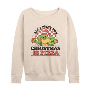 Women's - Teenage Mutant Ninja Turtles - All I Want For Christmas Lightweight French Terry Wide Neck Long Sleeve Shirt - 1 of 4