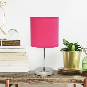 11.81" Traditional Petite Metal Stick Bedside Table Desk Lamp in Chrome with Fabric Shade - Creekwood Home - 1 of 4