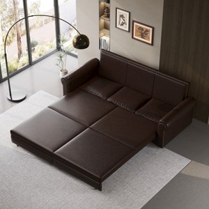 3-in-1 Faux Leather Convertible Sleeper Sofa with Nailhead Trim & Rolled Arm, Chesterfield Sofas, King Pull Out Sofa-Bed, Multi-Functional SofaBed - 1 of 4