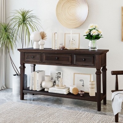 NicBex 3 Drawer Console Table with 1 Open Bottom Shelf,Entryway Table with Matte Round Deco Knobs,Modern Couch Table for Living Room