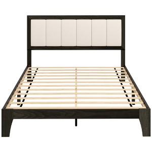 Full Bed Frame with Headboard Full Size Platform Bed Frame with Wooden Slats No Box Spring Needed Charcoal - 1 of 4