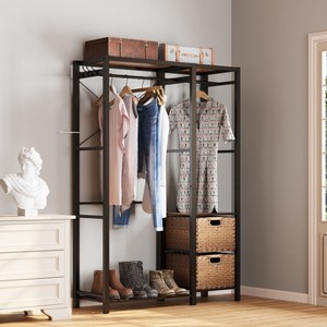 Kumasinova Acacia Wood Clothes Rack with Shelves,Garment Rack with 2 Wicker Drawers,Coat Rack with 4 Hooks,Freestanding Coat Racks for Bedroom - 1 of 4
