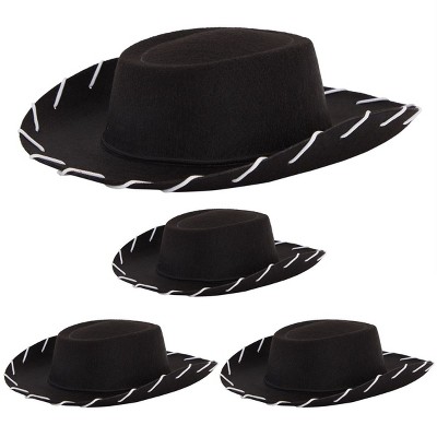 Zodaca 4 Pack Black Felt Cowboy Hat for Kids Party