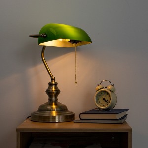 DORESshop 1-Light Table Lamp with Green Glass Shade E26 Bas Modern Accent Light for Desk or Nightstand in Green - 1 of 4