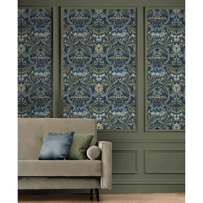 Denim & Sage Acanthus Floral Peel and Stick Wallpaper