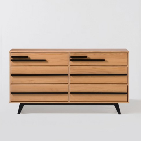 Modern 6 Drawer Double Dresser with Long Handles Natural Pine - Saracina  Home