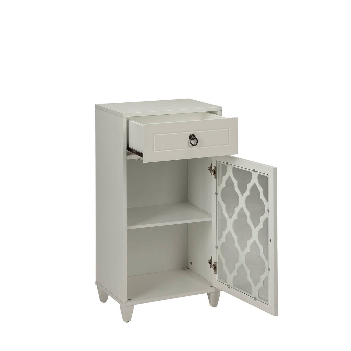17" Ceara Accent Table White Finish - Acme Furniture: Glass Door, Fret Work, Storage - thumbnail 4