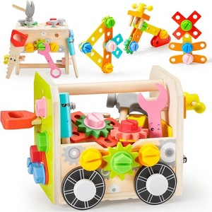 51PCS Kids Wooden Educational Tool Set for Boys Girls, Montessori Toys for 3 4 5 6 Year Old, Learning Construction Toys, Christmas Birthday Gift - 1 of 4