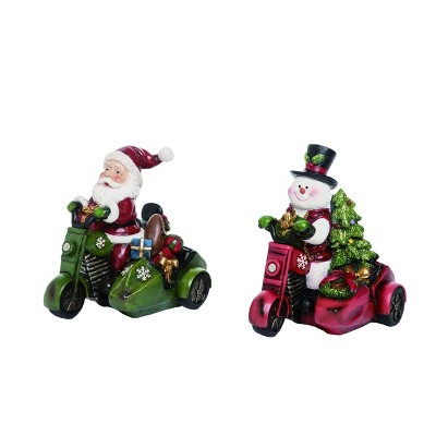 Transpac Resin 7 in. Multicolor Christmas Motorcycle Figurine Set of 2