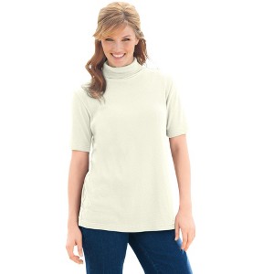 Woman Within Plus Size Ribbed Short Sleeve Turtleneck - 1 of 4