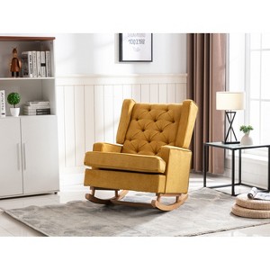 Rocking Accent Chair, Tufted Upholstered Luxury Wingback for Nursery, Living Room - 1 of 4