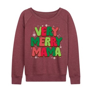 Women's - Instant Message - Very Merry Mama Lightweight French Terry Wide Neck Long Sleeve Graphic Shirt - 1 of 4
