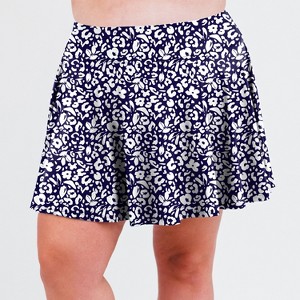 Calypsa Women's Plus Size High Waisted Chlorine Resistant Flowy Swim Skirt With Attached Shorts - 1 of 3