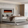 AMERLIFE Modern Platform Bed Frame with Fireplace, Wingback Design, Headboard, No Box Spring Needed - 4 of 4