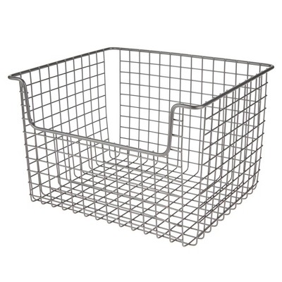 mDesign Wide Metal Storage Organizer Basket - Open Front, Closets, 4 Pack - Gray