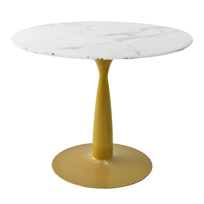 40'' Harris Round Artificial Marble Top Pedestal Modern Dining Table Gold Base- The Pop Maison, 2 of 9