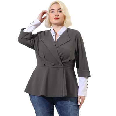 Agnes Orinda Women's Plus Size Notched Lapel Ruffle Peplum Ruched Buttons Outfits Blazers