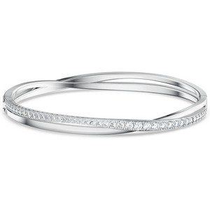 Twist Rows Crystal Bracelet, Sparkling Clear Stones on Rhodium & Rose Gold Tone, Intertwined Design - 1 of 4