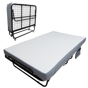 Folding Bed with Mattress, Portable Guest Beds with 5" Memory Foam Mattress, Foldable Metal Frame Bed with Wheels - 1 of 4