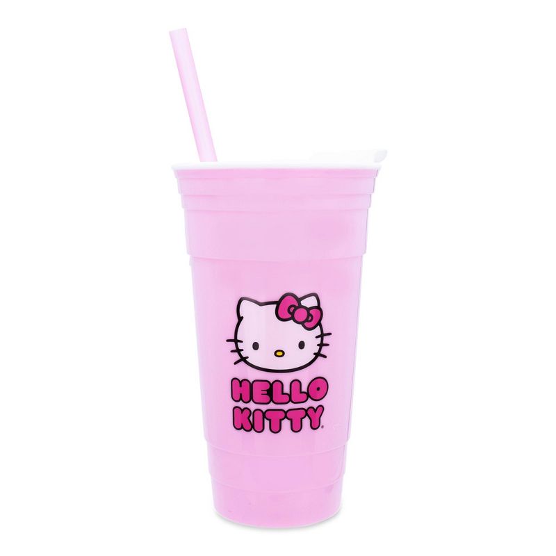 Silver Buffalo Sanrio Hello Kitty Pink Plastic Tumbler With Lid and Straw | Holds 32 Ounces, 1 of 7