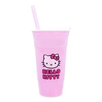 Silver Buffalo Sanrio Hello Kitty Pink Plastic Tumbler With Lid and Straw | Holds 32 Ounces
