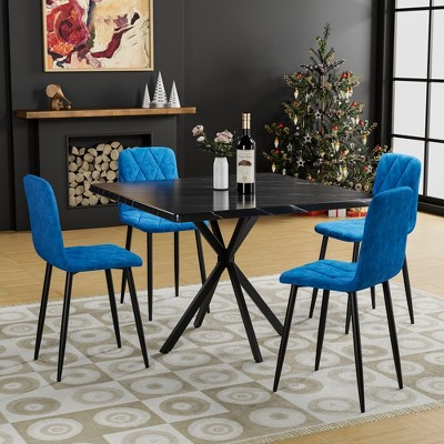 Oversart 6-Piece Kitchen Dining Table Set Wooden Rectangular Dining Table, 4 Fabric Chairs and Bench Family Furniture (Natural Cherry)