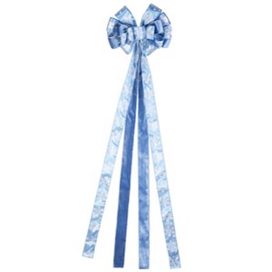 Aoibox 1 Piece Dusty Blue Silver Christmas Tree Topper Bow 13 x 53 Inches with Glitter Snowflake Stripes for Tree Wreath Door Decor - 1 of 4