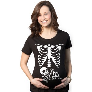 Maternity Skeleton Baby T Shirt Funny Cute Pregnancy Halloween Tee Announcement - Crazy Dog Maternity T Shirt - 1 of 4