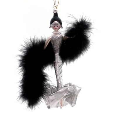 Italian Ornaments Lady W/Silver Dress & Boa Italian Hand Painted  -  Tree Ornaments