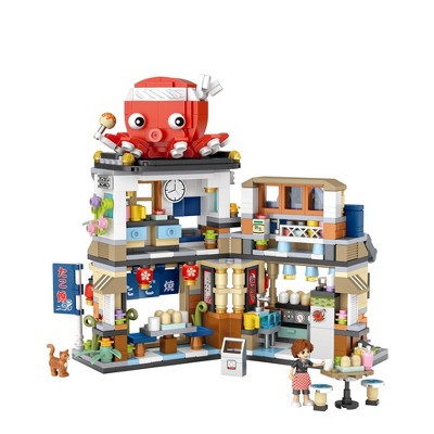 Boersma Street View Takoyaki Shop Building Set – Mini Octopus Store Architecture Model, Creative Simulation Building Blocks Toy for Adults & Kids