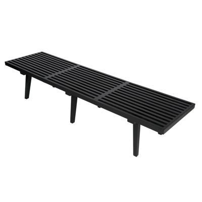 LeisureMod 72" Mid-Century Modern Slatted Wood Entry Bench, Indoor Accent Seating for Hallway or Bedroom