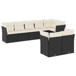 vidaXL 8 Piece Patio Sofa Set with Cushions Black and Cream Poly Rattan - Without Table - 1 of 4